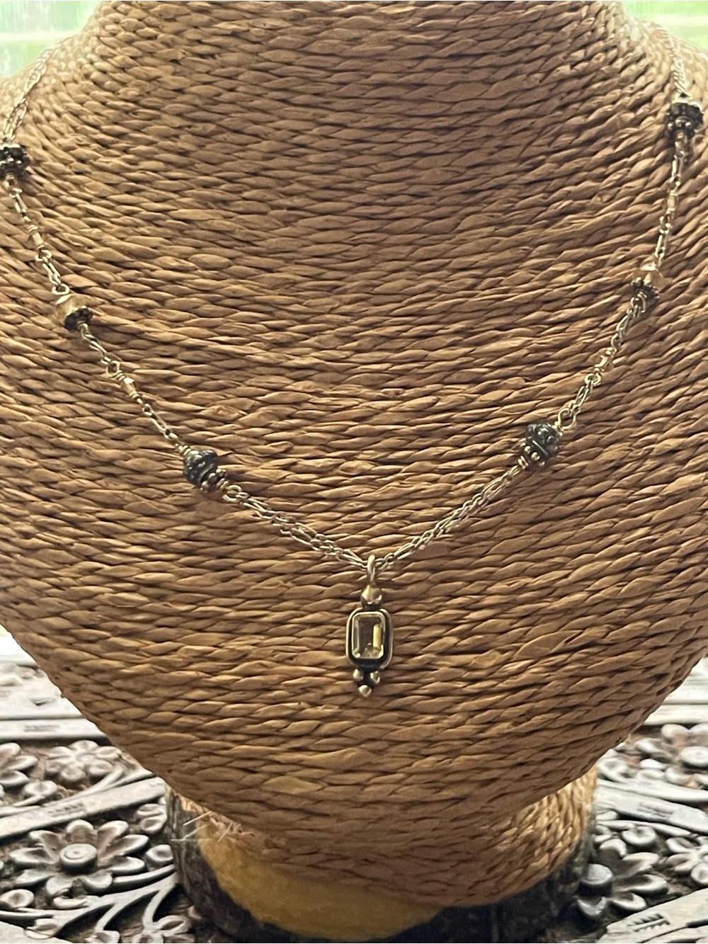 Delicate Silver Chain Necklace with Yellow Gem Pendant
